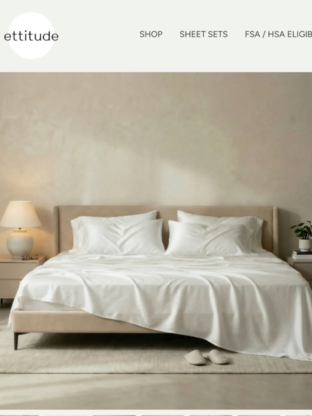 NEW, ETTITUDE Signature Bamboo Sheet set, Queen, White